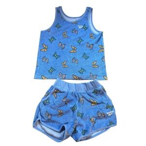 Reebok Terry Cloth Blue Butterfly Shorts Tank Summer Set XL 12 Adorable I19